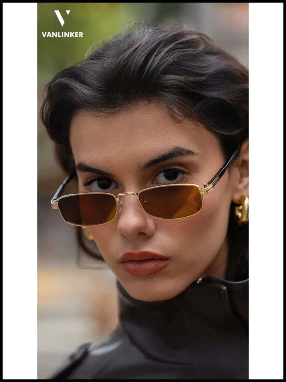 Small Rectangular Polarized Sunglasses Gold Frame TAC Lens UV Protection